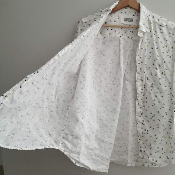 Anthropologie Grayson The Hero 100% Linen Butterfly Print White Button Up 3 or M - Picture 5 of 16